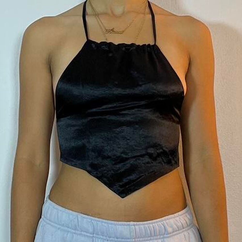 Unbranded Women's Black and Silver Crop-top